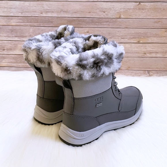 UGG Women’s Zaylee Leopard Waterproof Charcoal Leather Boots - Picture 2 of 10